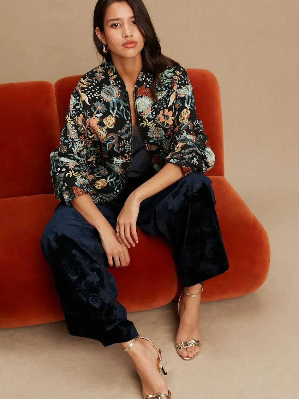 Hot Next Floral Jacquard Bomber Jacket Black