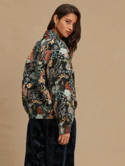 Hot Next Floral Jacquard Bomber Jacket Black