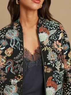 Hot Next Floral Jacquard Bomber Jacket Black