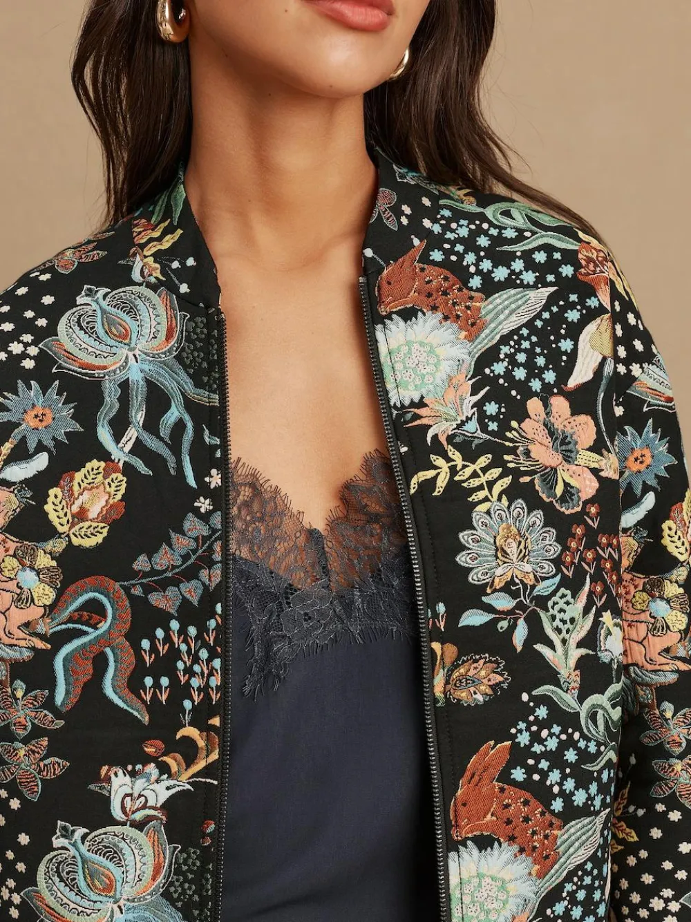 Hot Next Floral Jacquard Bomber Jacket Black