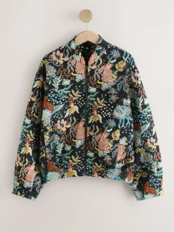 Hot Next Floral Jacquard Bomber Jacket Black