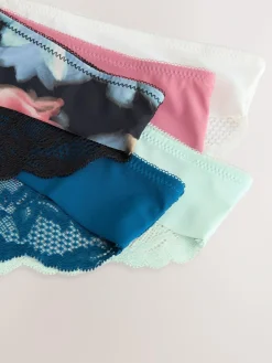 New Next Brazilian No VPL Lace Back Briefs 5 Pack Black Floral Print