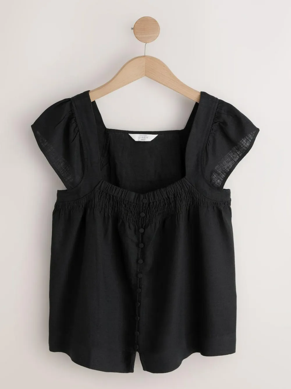 Discount Next Flutter Sleeve Button Front Top With Linen Black