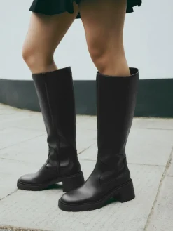 Next Black Forever Comfort® Chunky Heeled Round Toe Knee High Boots^Women Wide Fit & Extra Wide Fit