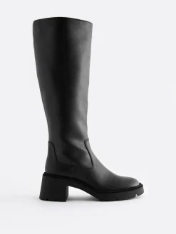 Next Black Forever Comfort® Chunky Heeled Round Toe Knee High Boots^Women Wide Fit & Extra Wide Fit