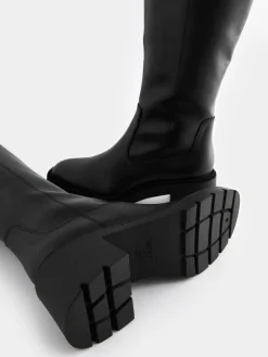 Next Black Forever Comfort® Chunky Heeled Round Toe Knee High Boots^Women Wide Fit & Extra Wide Fit