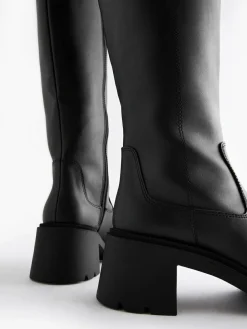 Next Black Forever Comfort® Chunky Heeled Round Toe Knee High Boots^Women Wide Fit & Extra Wide Fit