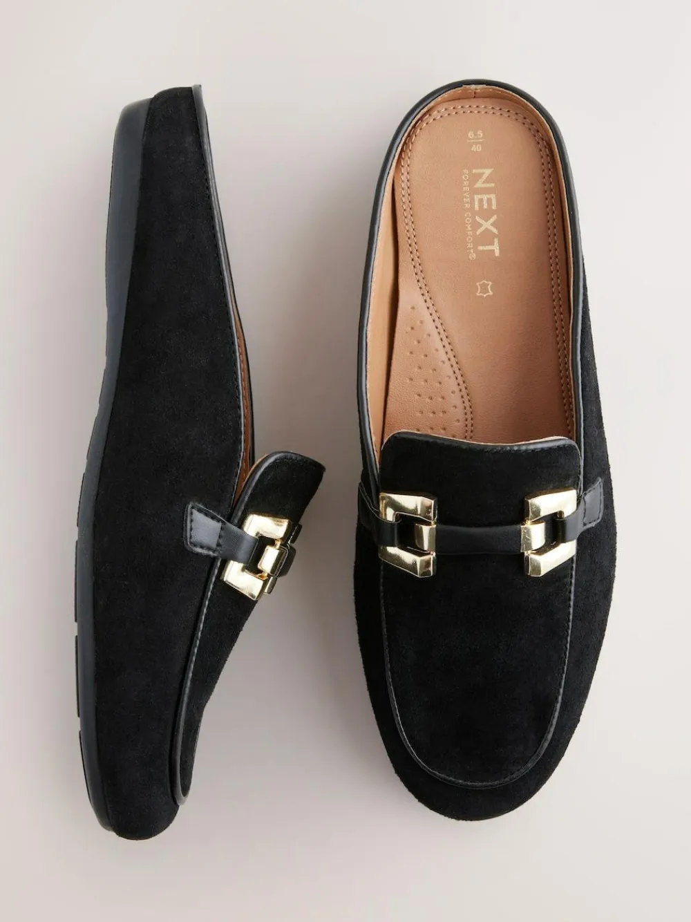 Best Next Forever Comfort® Leather Hardware Trim Detail Loafer Mules Black