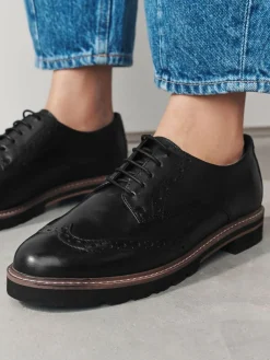 Next Black Forever Comfort® Leather Brogue Detailing Chunky Sole Lace-Up Shoes^Women Flats