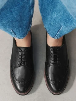 Next Black Forever Comfort® Leather Brogue Detailing Chunky Sole Lace-Up Shoes^Women Flats