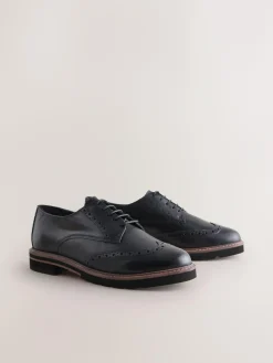 Next Black Forever Comfort® Leather Brogue Detailing Chunky Sole Lace-Up Shoes^Women Flats