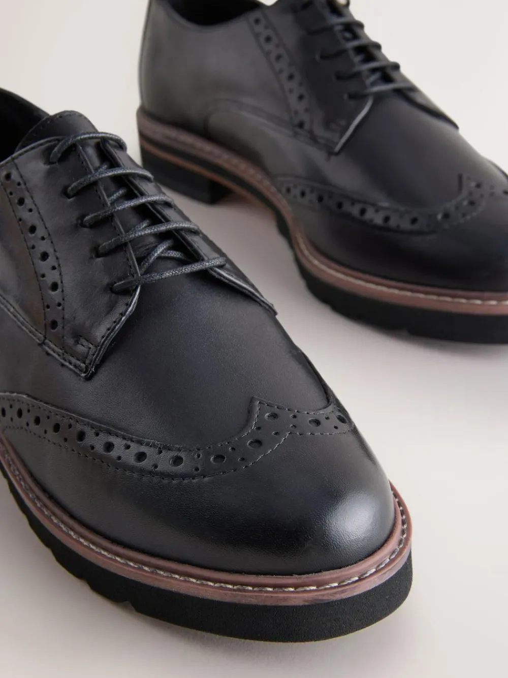 Next Black Forever Comfort® Leather Brogue Detailing Chunky Sole Lace-Up Shoes^Women Flats