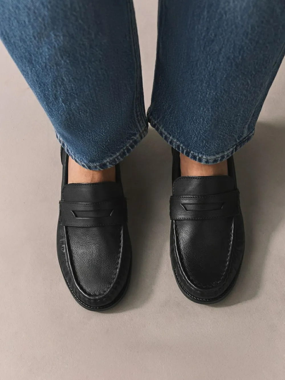 Next Black Forever Comfort® Leather Ruched Saddle Loafers^Women Flats