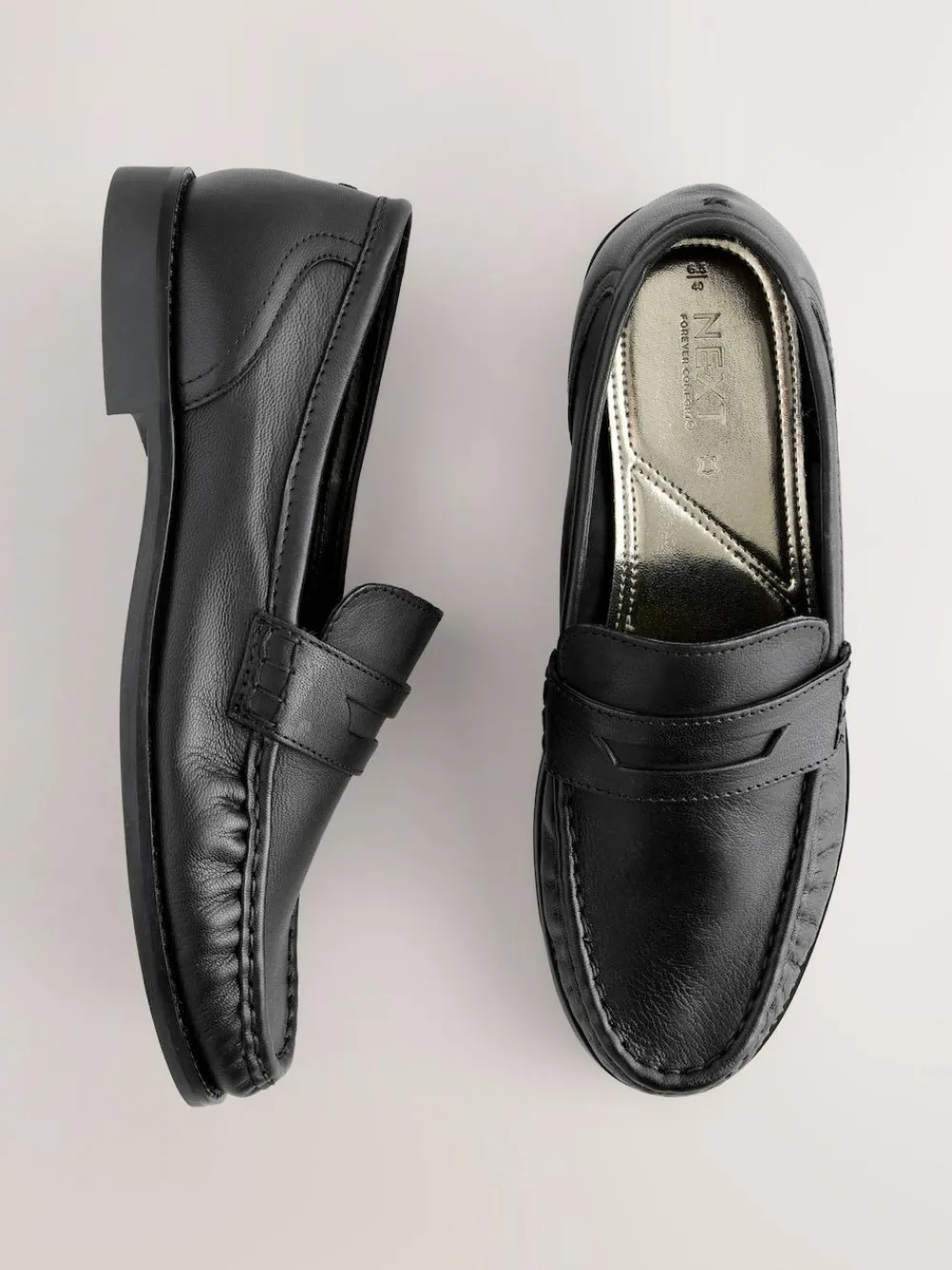 Next Black Forever Comfort® Leather Ruched Saddle Loafers^Women Flats