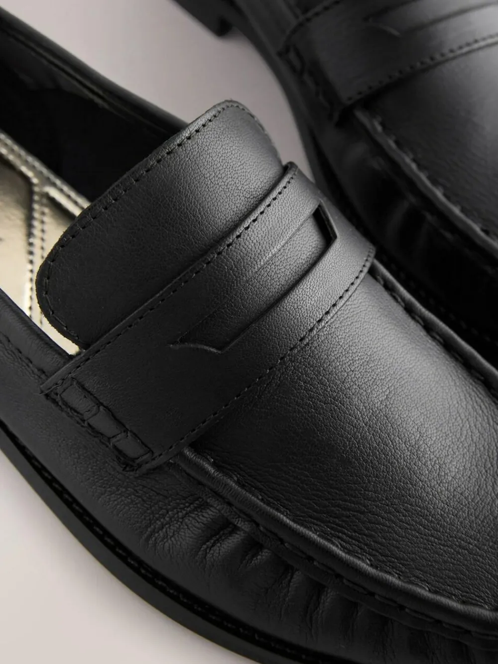 Next Black Forever Comfort® Leather Ruched Saddle Loafers^Women Flats