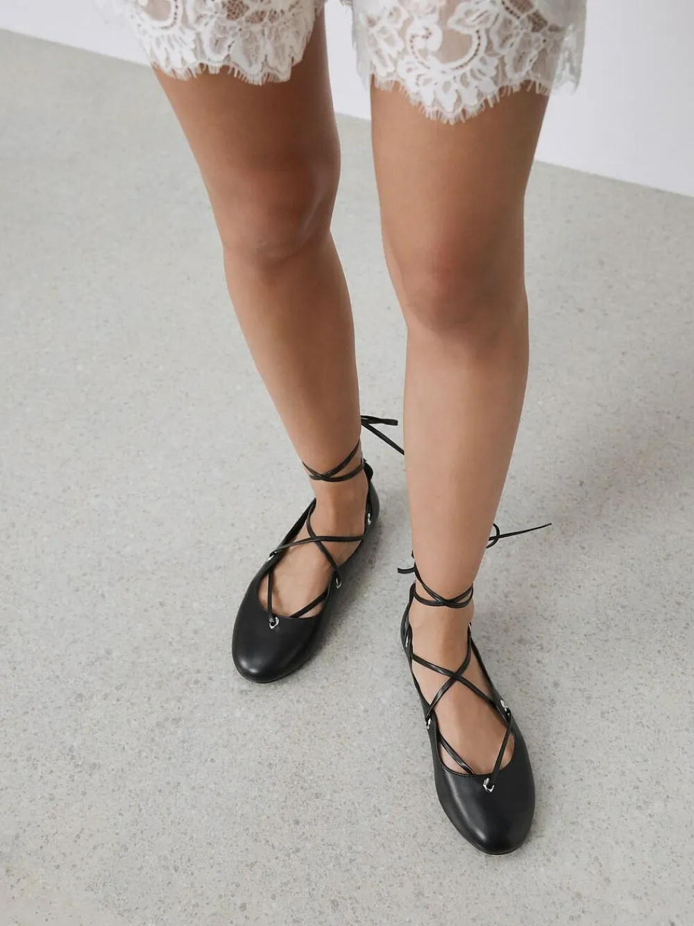 Next Black Forever Comfort® Leather Ghillie Shoes^Women Flats