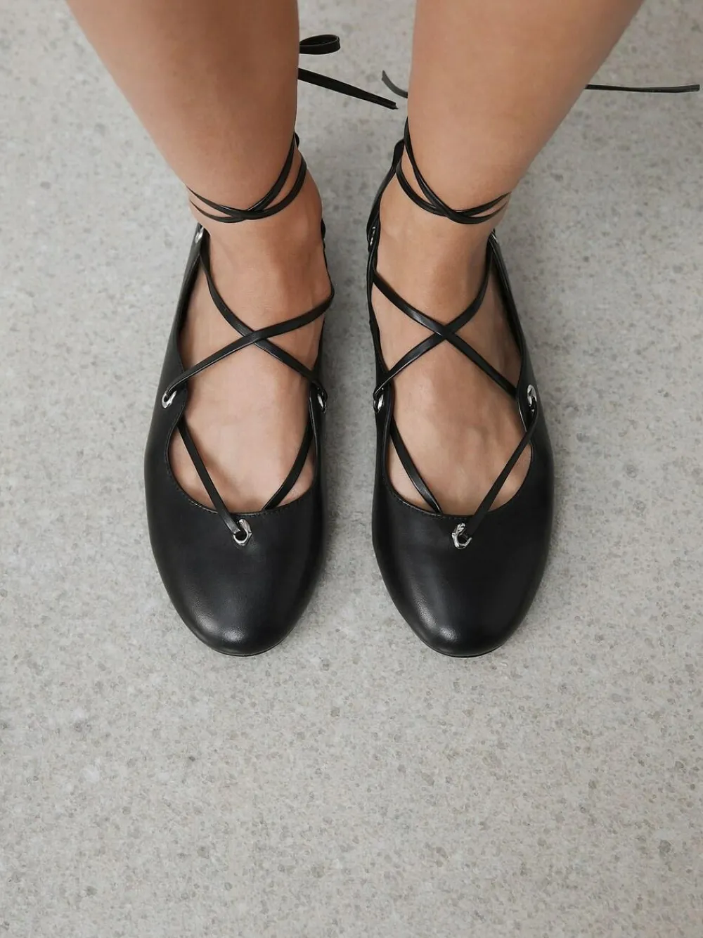 Next Black Forever Comfort® Leather Ghillie Shoes^Women Flats