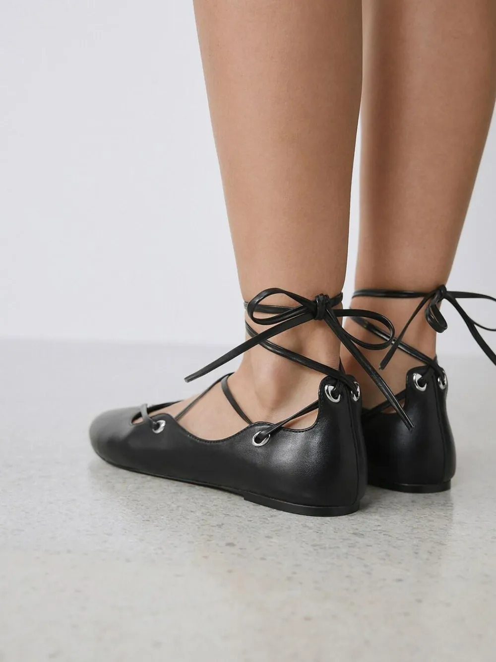 Next Black Forever Comfort® Leather Ghillie Shoes^Women Flats