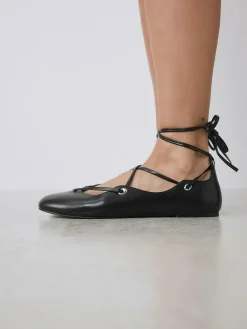 Next Black Forever Comfort® Leather Ghillie Shoes^Women Flats