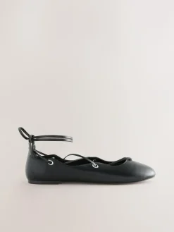 Next Black Forever Comfort® Leather Ghillie Shoes^Women Flats