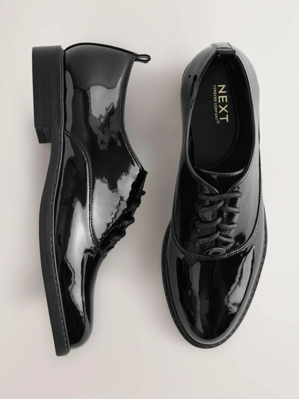 Next Black Forever Comfort® Patent Almond Toe Lace-Up Shoes^Women Flats