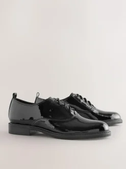 Next Black Forever Comfort® Patent Almond Toe Lace-Up Shoes^Women Flats