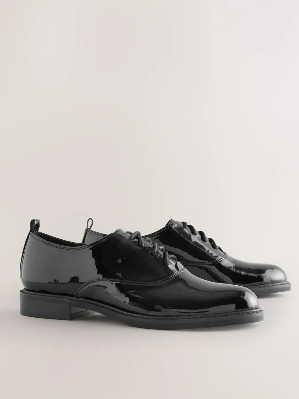 Next Black Forever Comfort® Patent Almond Toe Lace-Up Shoes^Women Flats