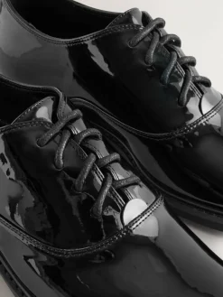 Next Black Forever Comfort® Patent Almond Toe Lace-Up Shoes^Women Flats