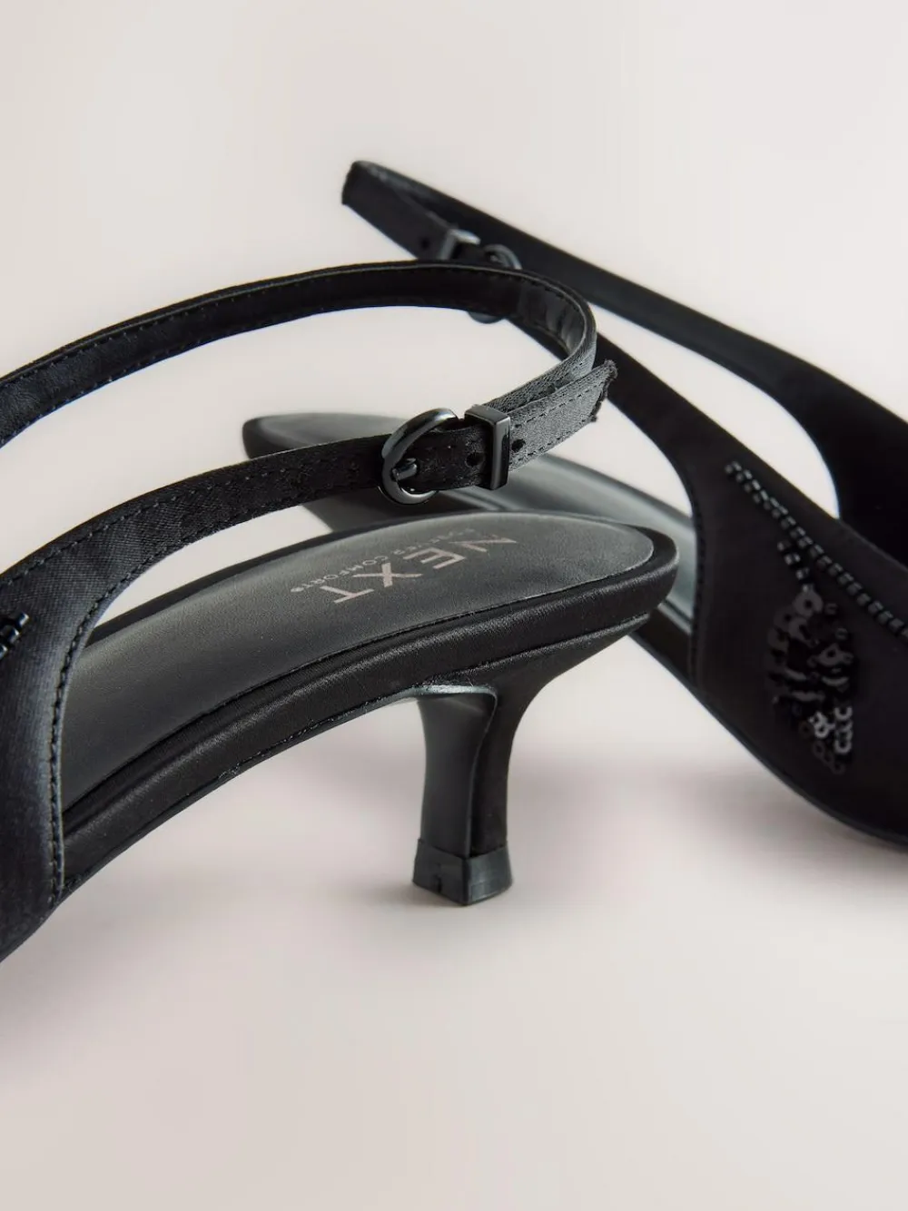 Hot Next Forever Comfort Satin Beaded Slingback Kitten Heels Black