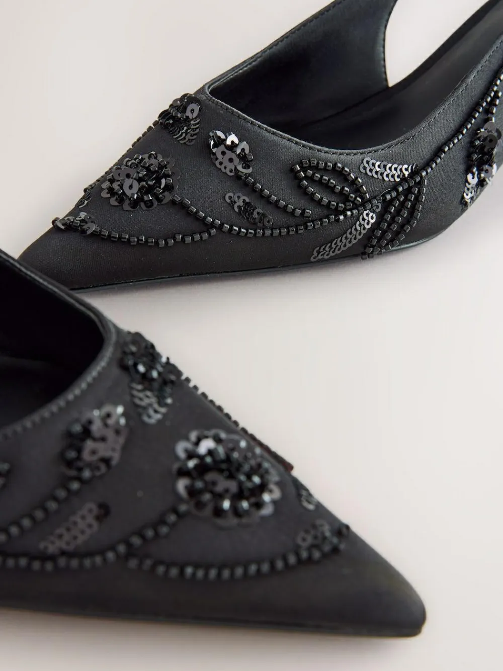 Hot Next Forever Comfort Satin Beaded Slingback Kitten Heels Black