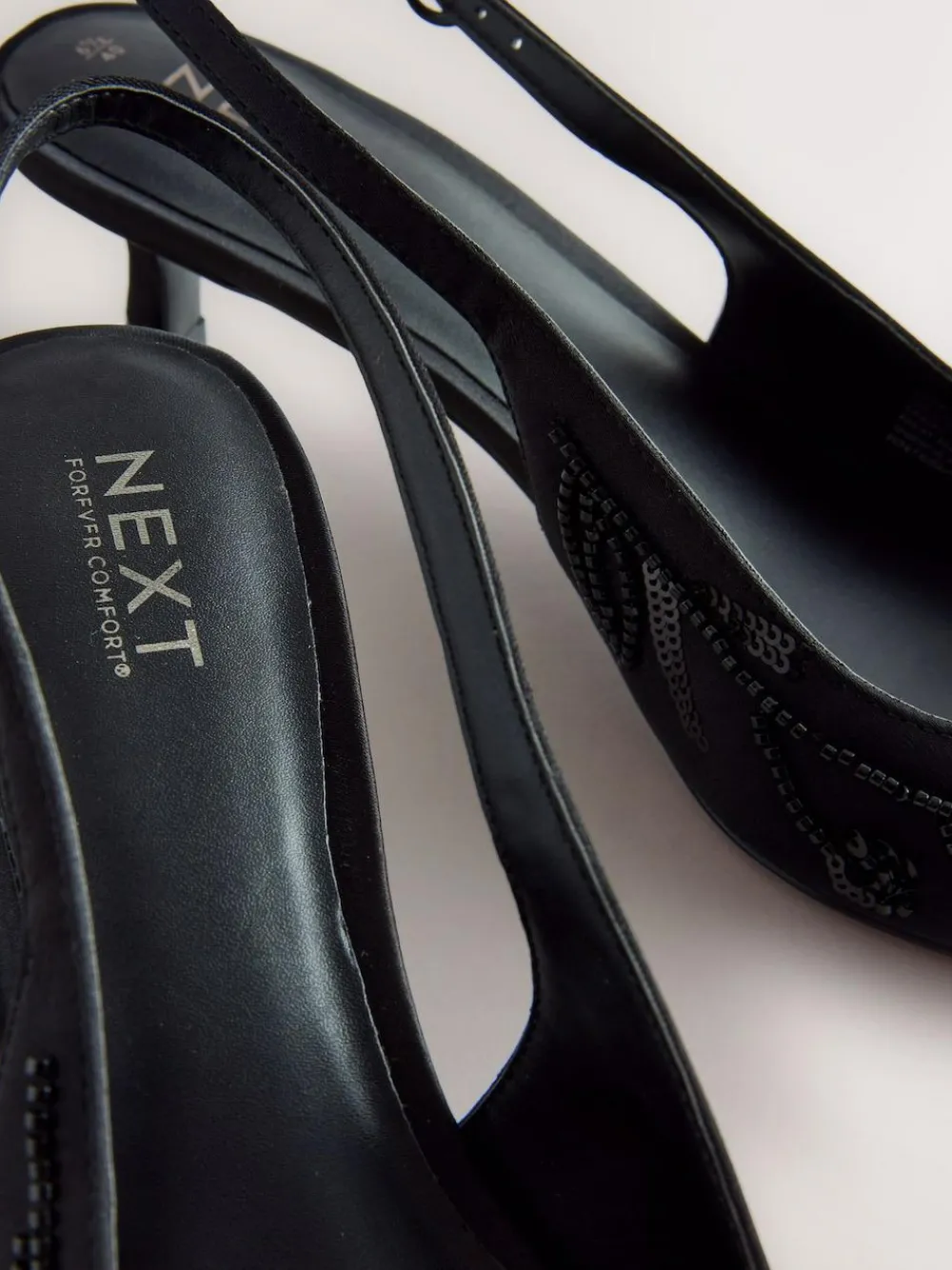 Hot Next Forever Comfort Satin Beaded Slingback Kitten Heels Black