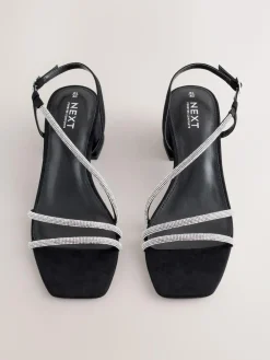 Discount Next Forever Comfort Square Toe Jewelled Strappy Block Heeled Sandals Black