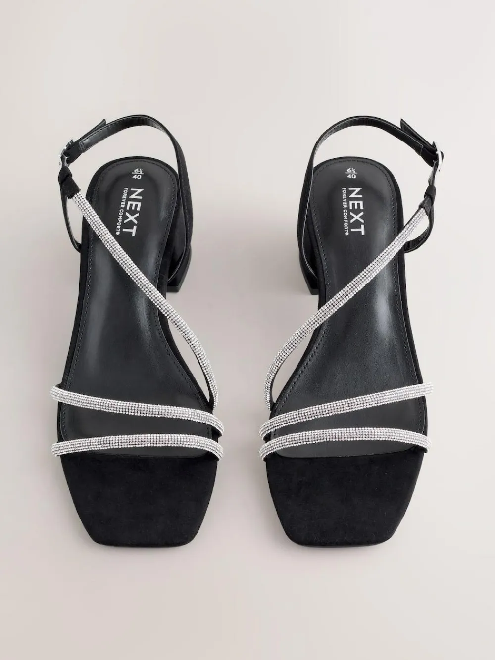 Discount Next Forever Comfort Square Toe Jewelled Strappy Block Heeled Sandals Black