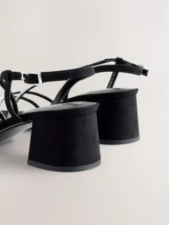 Discount Next Forever Comfort Square Toe Jewelled Strappy Block Heeled Sandals Black