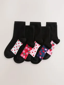 Next 5 Pack Cotton Rich Footbed Ankle School Socks Black Fruit