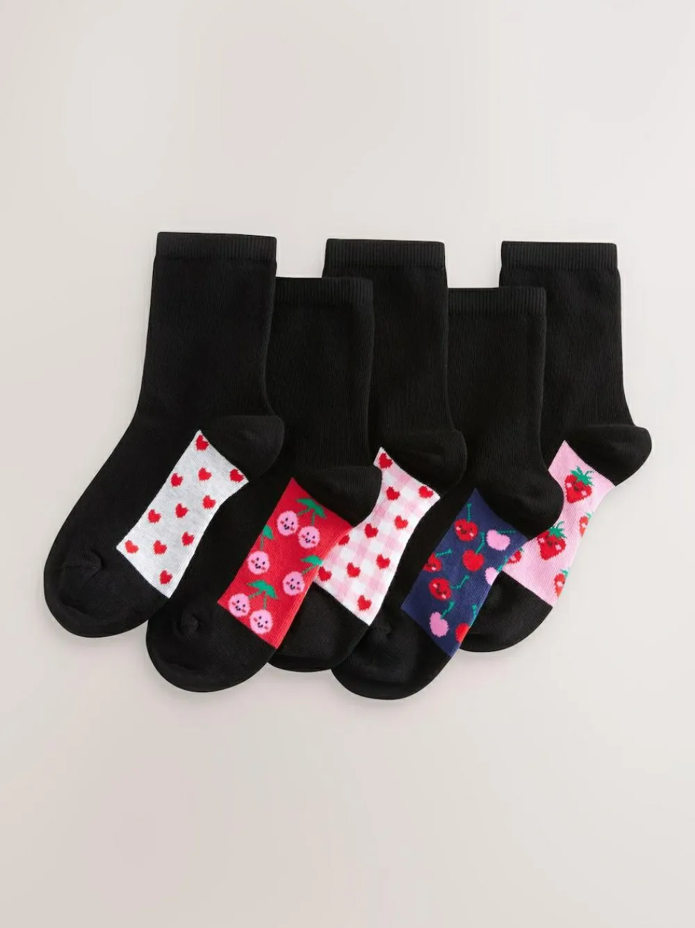 Next 5 Pack Cotton Rich Footbed Ankle School Socks Black Fruit