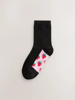 Next 5 Pack Cotton Rich Footbed Ankle School Socks Black Fruit