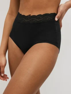 Sale Next Full Brief Cotton and Lace Knickers 7 Pack Black
