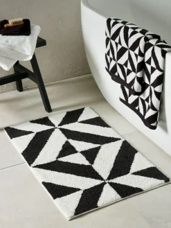 Next Black Geo Pattern 100% Cotton Bath Mat^ Towels & Bathmats