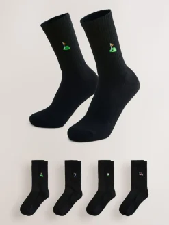 Next Black Golf Embroiderd Sports Socks 4 Pack^ Socks|Socks
