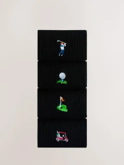 Next Black Golf Embroiderd Sports Socks 4 Pack^ Socks|Socks