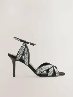 Hot Next Forever Comfort® Leather Lattice Front Heeled Sandals Black Heatseal