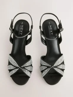 Hot Next Forever Comfort® Leather Lattice Front Heeled Sandals Black Heatseal