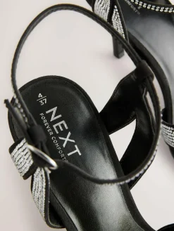 Hot Next Forever Comfort® Leather Lattice Front Heeled Sandals Black Heatseal