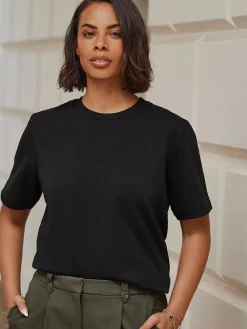 Next Black Heavyweight Short Sleeve Crew Neck T-Shirt^Women Nightwear|Tops & T-Shirts