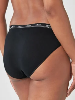 Next Black High Leg Cotton Logo Knickers 4 Pack^Women Panties|All Lingerie