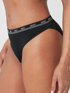 Next Black High Leg Cotton Logo Knickers 4 Pack^Women Panties|All Lingerie