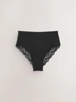 Next Black High Rise High Leg Cotton Lace Knickers 4 Pack^Women Panties