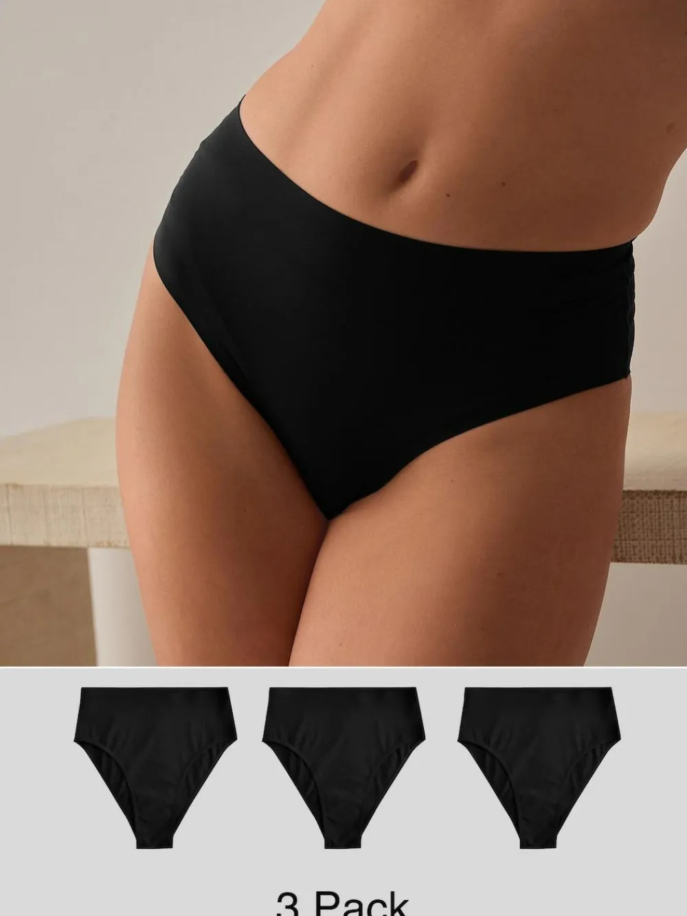 Next High Waist High Leg No VPL Comfort Knickers 3 Pack Black