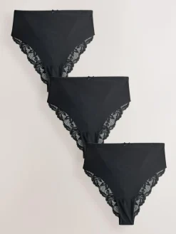 Next Black High Waist High Leg No VPL Lace Back Briefs 3 Pack^Women Panties|All Lingerie